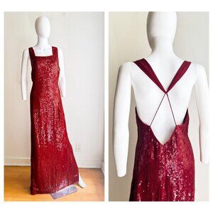 Joseph Ribkoff Gala Red Dequion Low Plunge Open Back Bia Cut Gown M